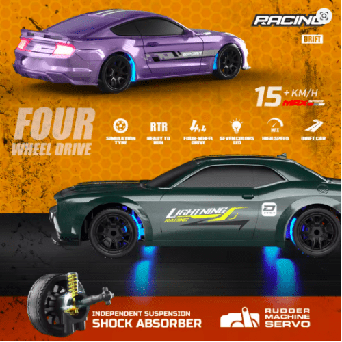 ENOZE 8500 8501 1:43 RC Drift Car – 4WD High-Speed Remote Control  Racing Car with LED Lights, Full-Scale RTR Mini Drifting Vehicle for Kids 