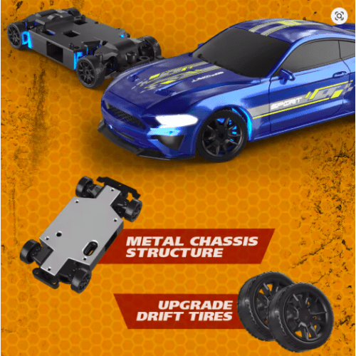 JoyfulHao Mini RC Drift Car - 1/43 Scale 4WD Remote Control Racing Vehicle With Cool Lights, Ready To Run Orange Drifter