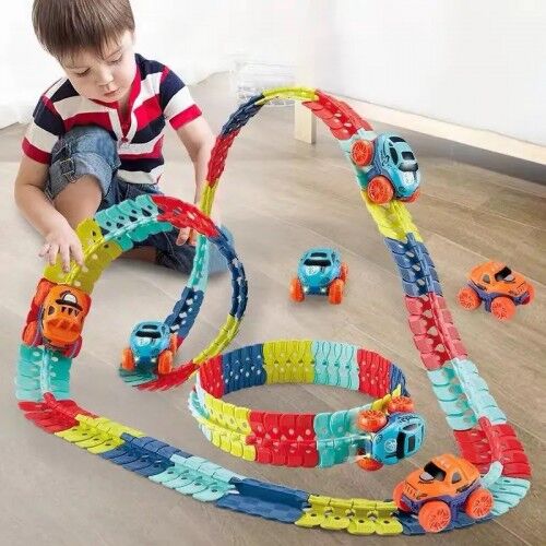 Diy Track With Led Light Race Car Flexible Railway Toys Kit Car Assembled Racing Track Set